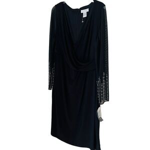 NWT Jackie Jon New York Long Sleeve Surplice Neckline  Evening Black Dress 16